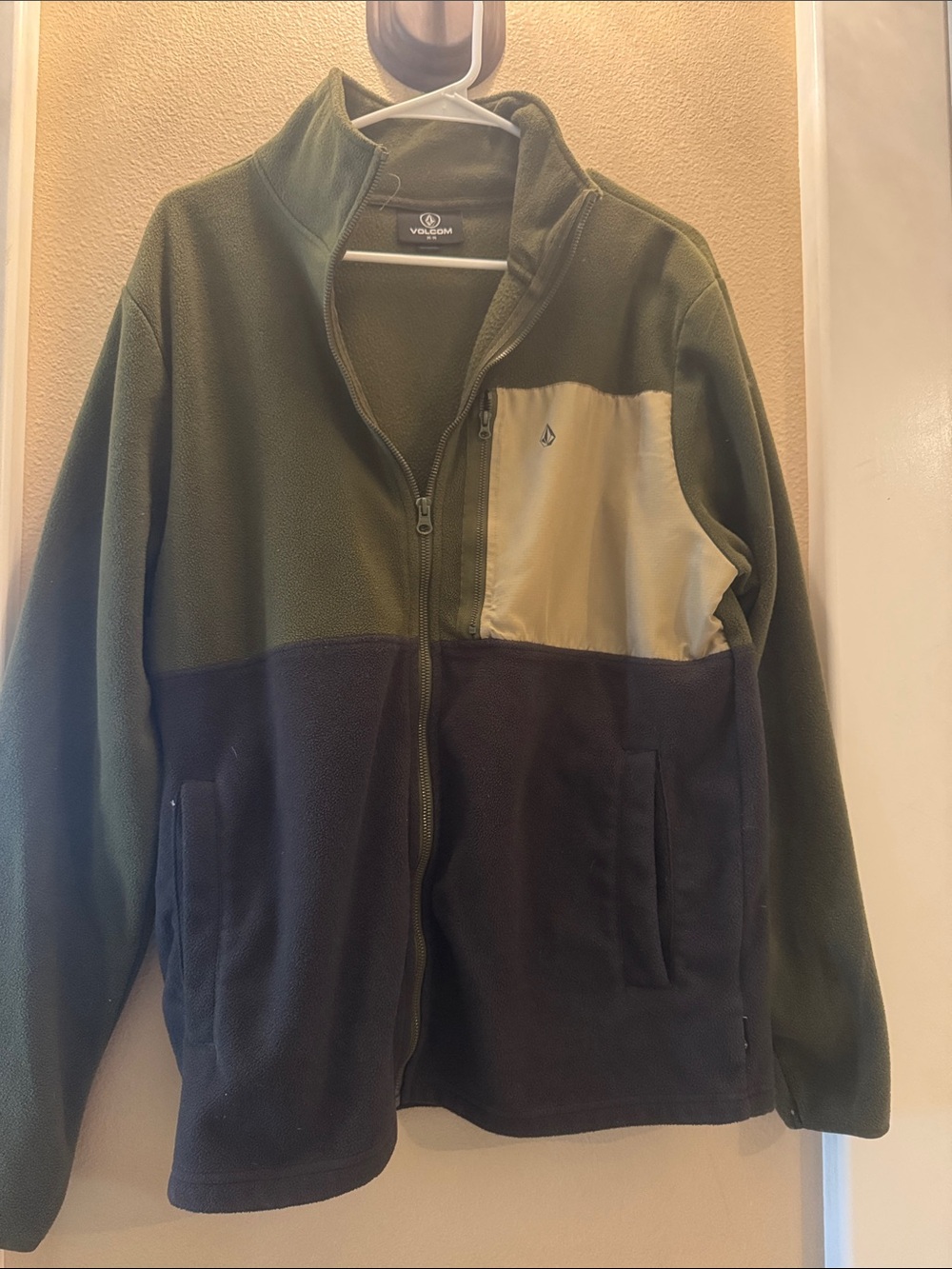 Volcom Men's Olive, Black & Cream Colorblock Zip Fleece